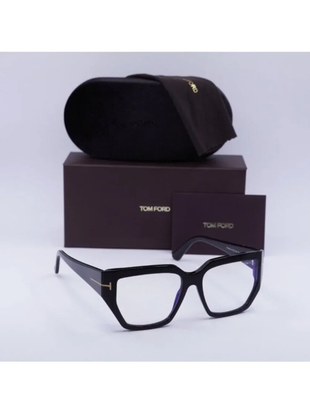 Tom Ford FT5951-B 001 Square Eyeglasses 54mm - Shiny Black/Blue Light block